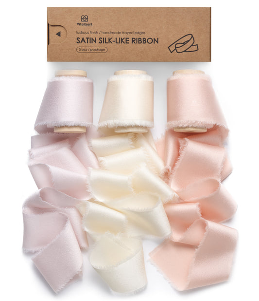 Silk Satin Ribbon with Wooden Spool 1.5" x 15 Yd (Pink & White)