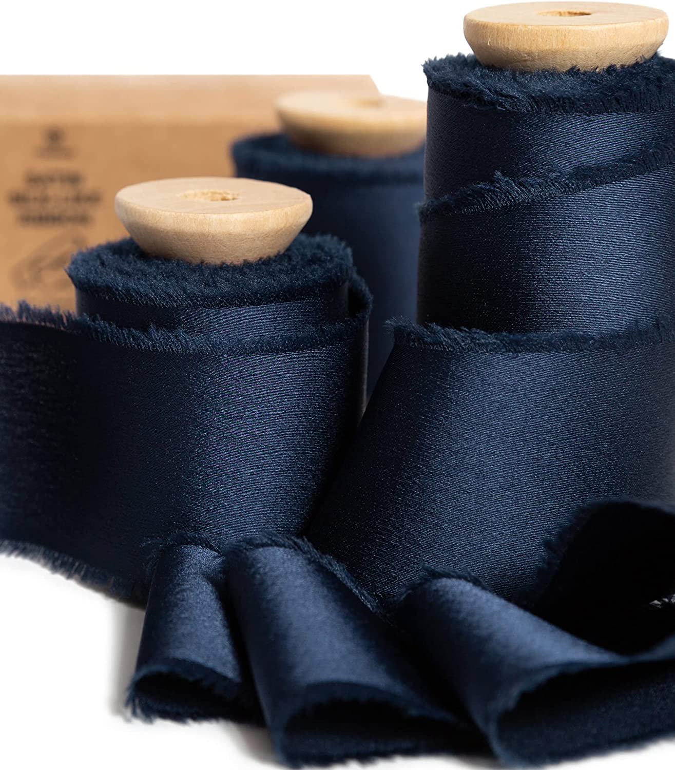 Silk Satin Ribbon with Wooden Spool 1.5" x 15 Yd (Navy Blue)