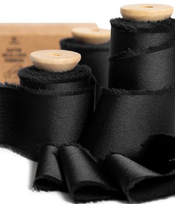 Silk Satin Ribbon with Wooden Spool 1.5” x 15 Yd (Black)