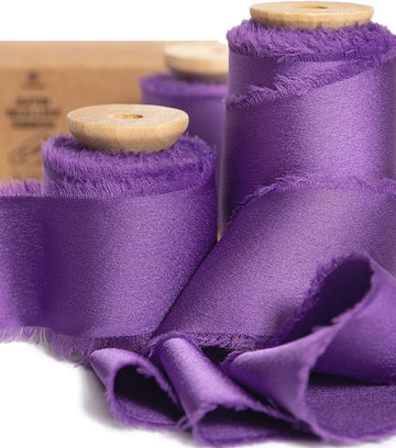 Silk Satin Ribbon with Wooden Spool 1.5” x 15 Yd (Purple)