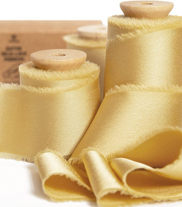 Silk Satin Ribbon with Wooden Spool 1.5” x 15 Yd (Gold)