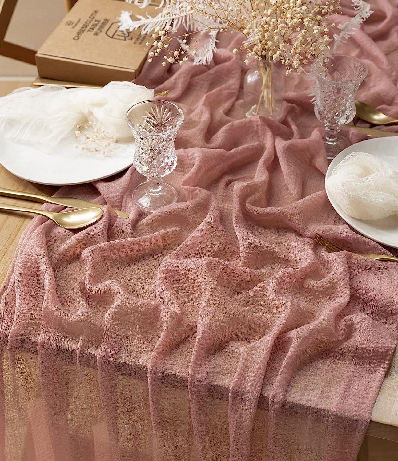 Cheesecloth Table Runner 35 x 120 Inches (Dusty Rose)