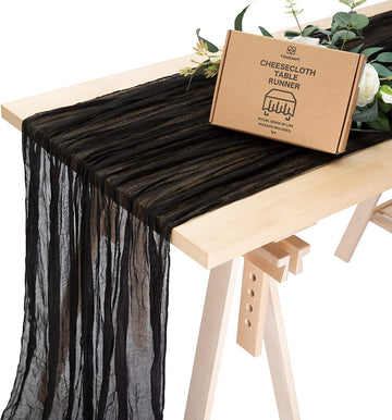 Cheesecloth Table Runner Gauze Boho Rustic 35 x 120 Inches (Black)