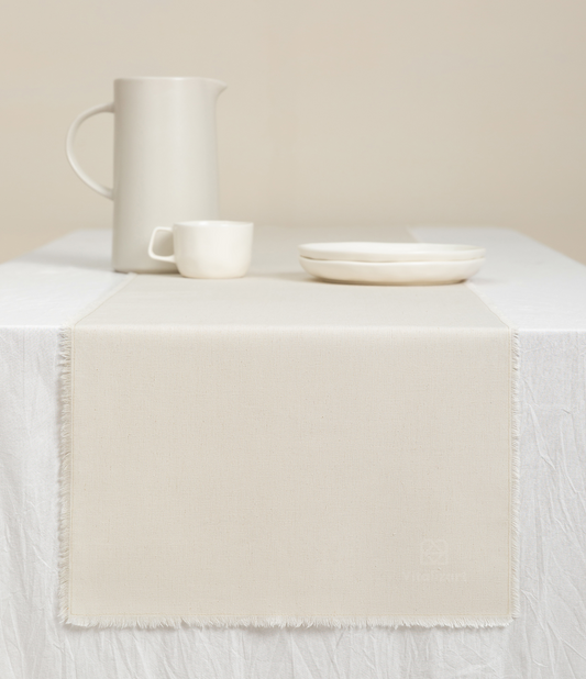 Cotton Linen Table Runner 14 x 72 Inches (Ivory)