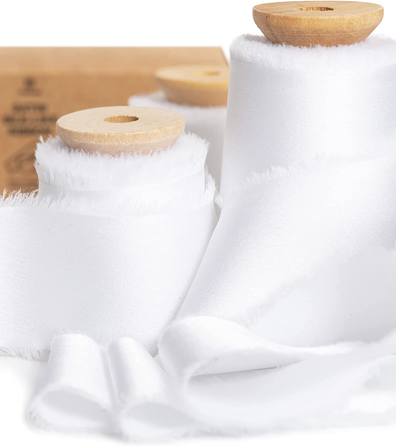 Silk Satin Ribbon with Wooden Spool 1.5” x 15 Yd (White)