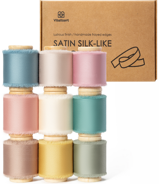 Silk Satin Ribbon with Wooden Spool 1.5" x 45 Yard (Mixed Color)