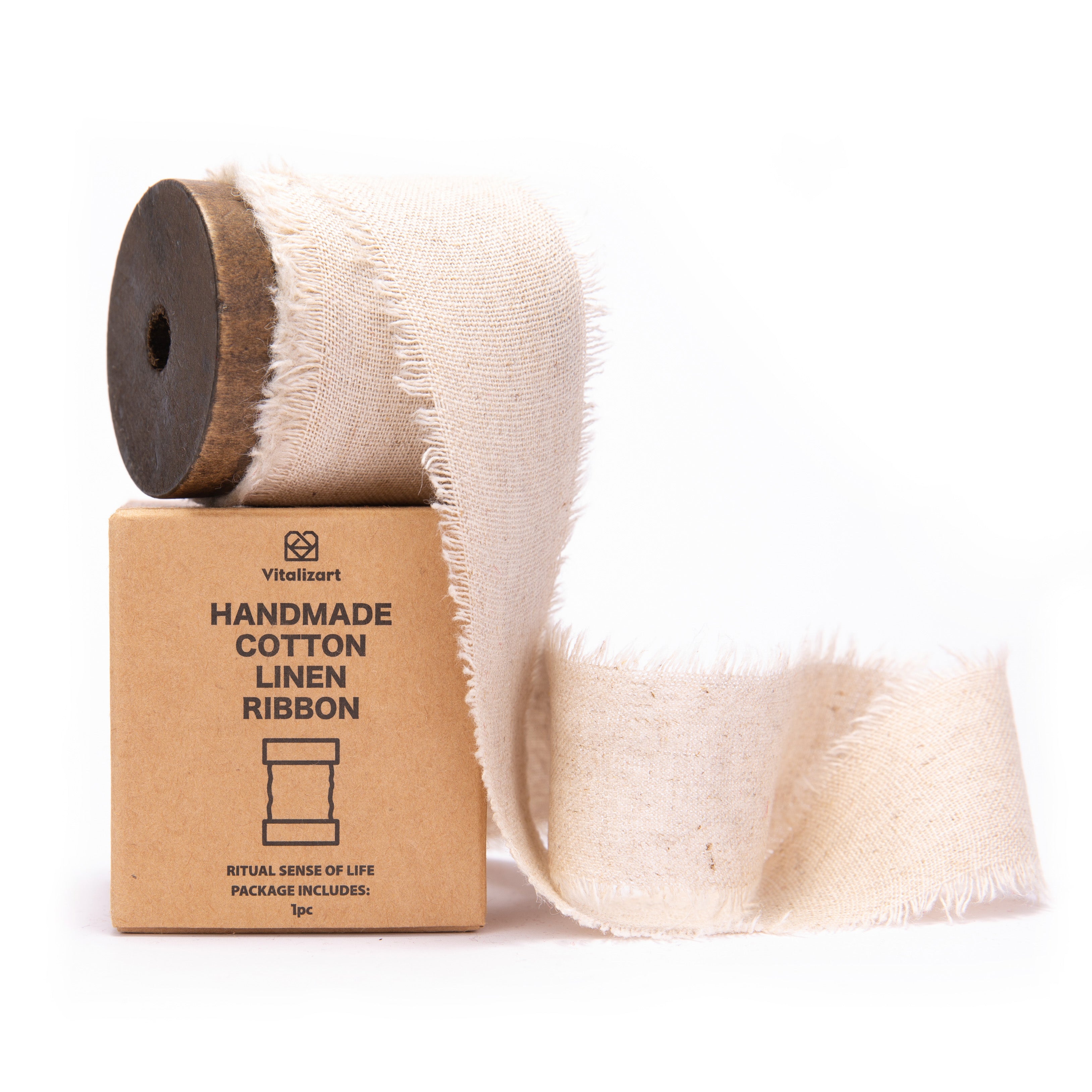 Cotton Linen Ribbon 1.5" x 5Yd (Beige)