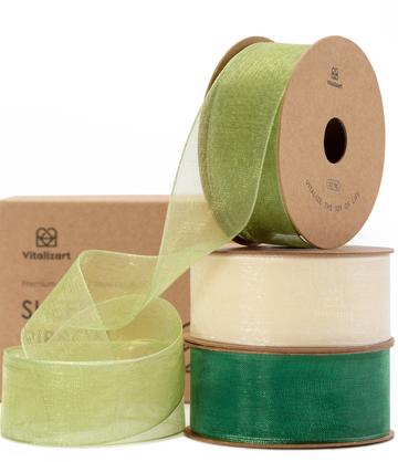 Organza Sheer Ribbon 1“ x 30 Yd  (Green & Cream)