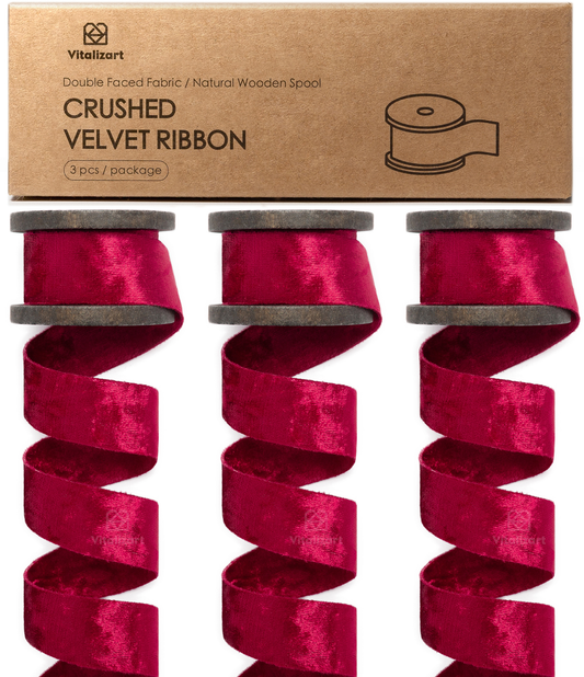 Deluxe Velvet Ribbon Set With Wooden Spool 1" x 9Yd (Red)