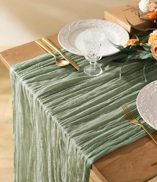 Cheesecloth Table Runner Gauze Boho Rustic 35 x 120 Inches (Sage Green)