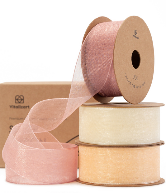 Organza Sheer Ribbon 1“ x 30 Yd  (Rose Gold & Cream)