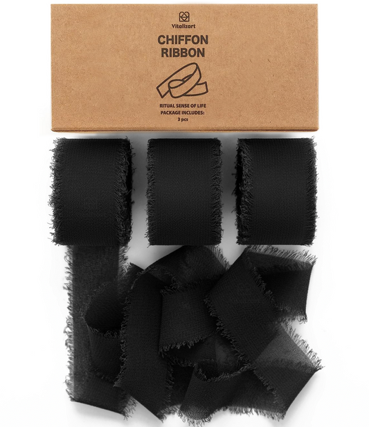 Chiffon Silk Ribbon 1" x 21 Yd (Dark Black)