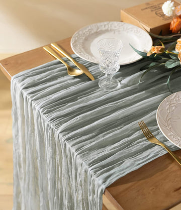 Cheesecloth Table Runner Gauze Boho Rustic 35 x 120 Inches (Gray Blue)