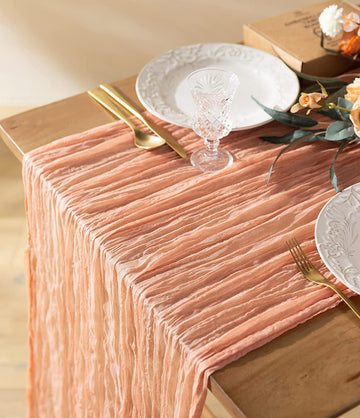 Cheesecloth Table Runner Gauze Boho Rustic 35 x 120 Inches (Peach)