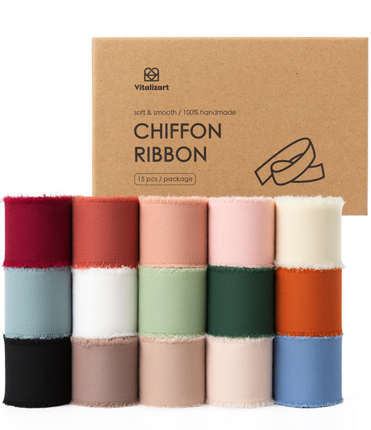 Fringe Chiffon Silk Ribbon 1 1/2 Inch x 75Yd (Mixed Color)