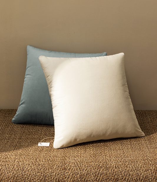 Velvet Throw Pillow Covers 18" x 18" Set (Dusty Blue & Nude)