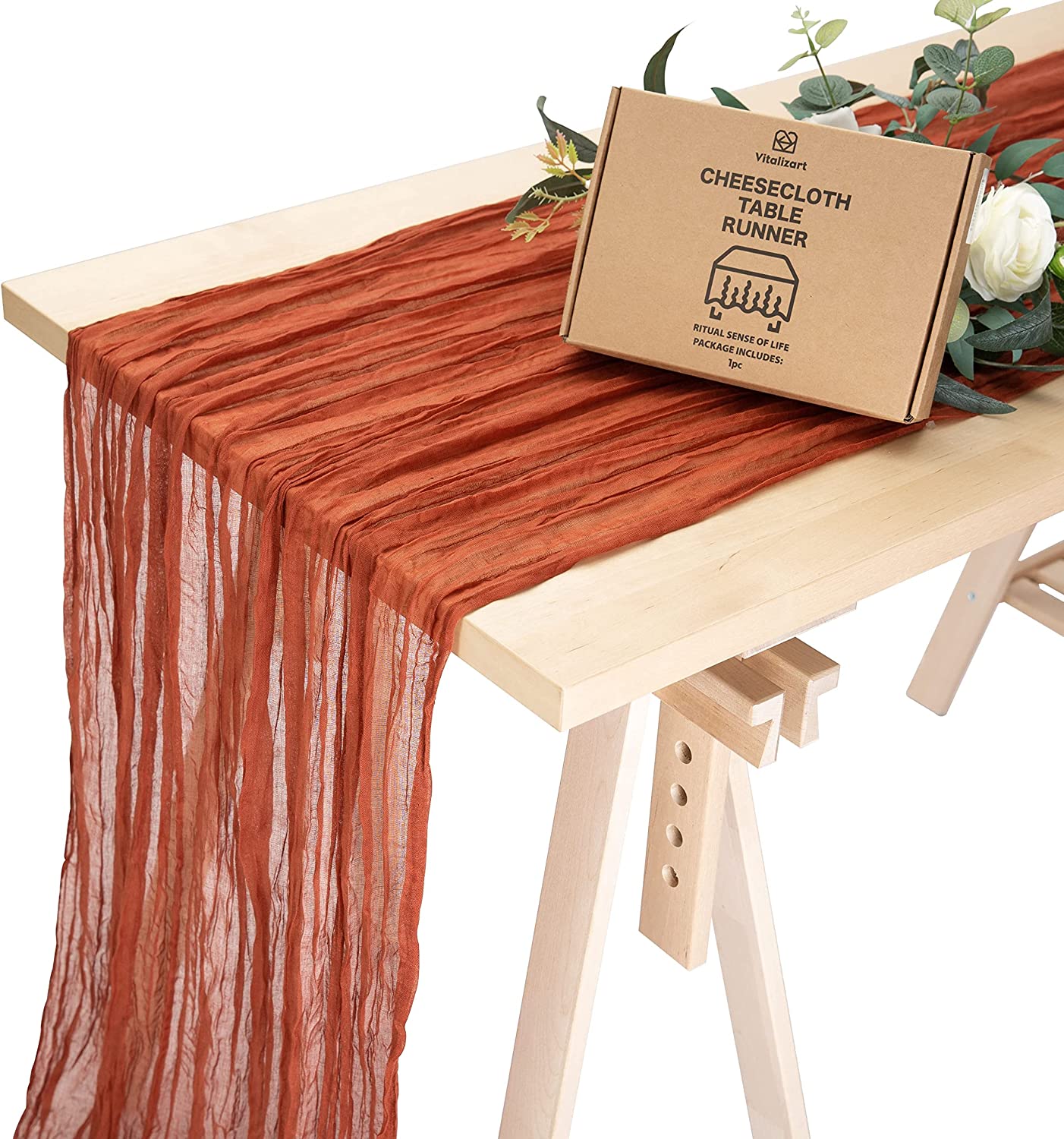 Cheesecloth Table Runner Gauze Boho Rustic 35 x 120 Inches (Terracotta)