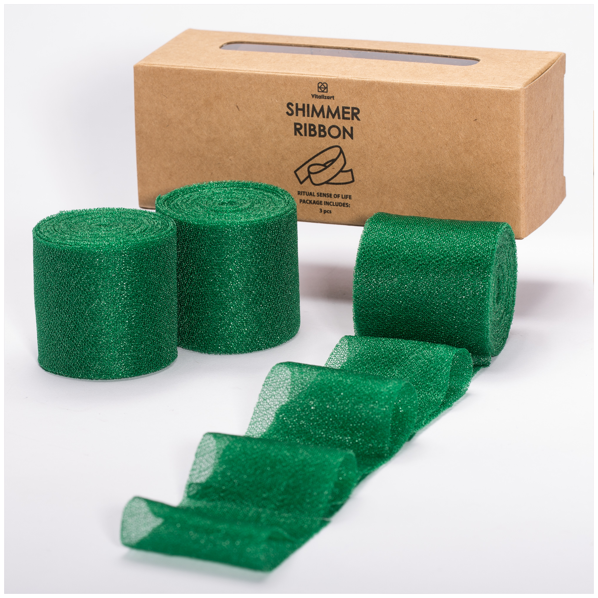 Tulle Fabric Shimmer Ribbon 1.5" x 15 Yd (Dark Green)