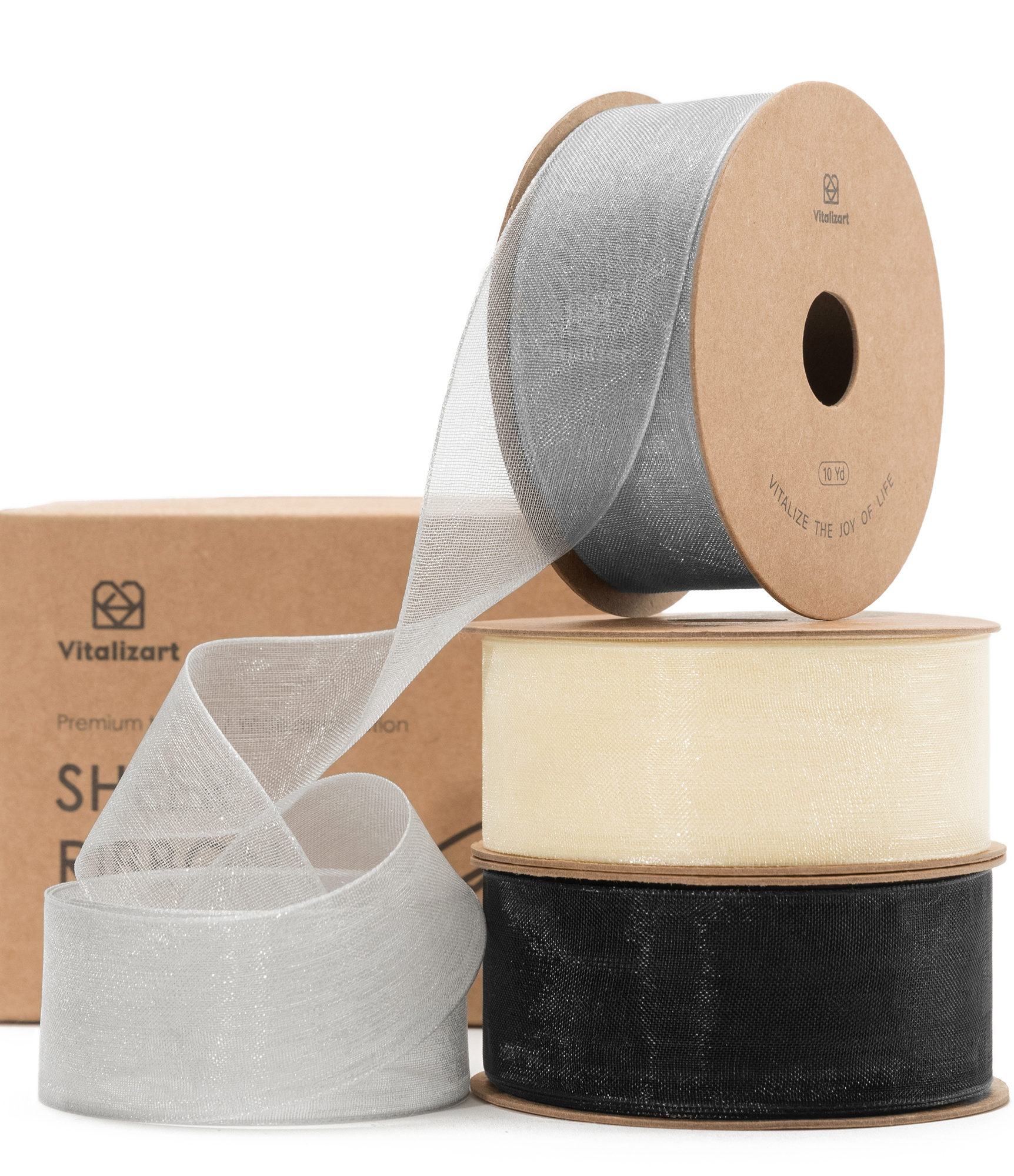 Organza Sheer Ribbon 1“ x 30 Yd  (Cream White Black & Silver)