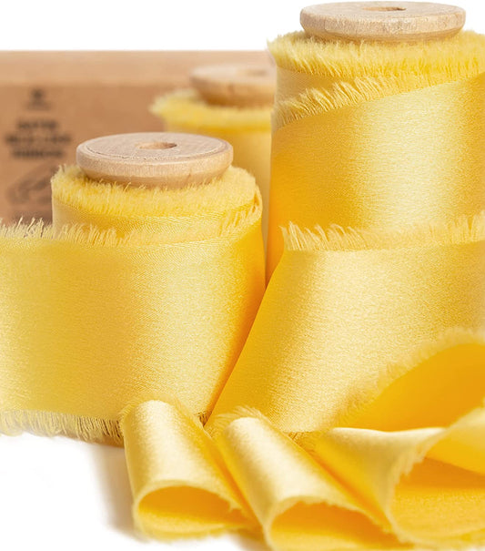 Silk Satin Ribbon with Wooden Spool 1.5" x 15 Yd (Yellow)