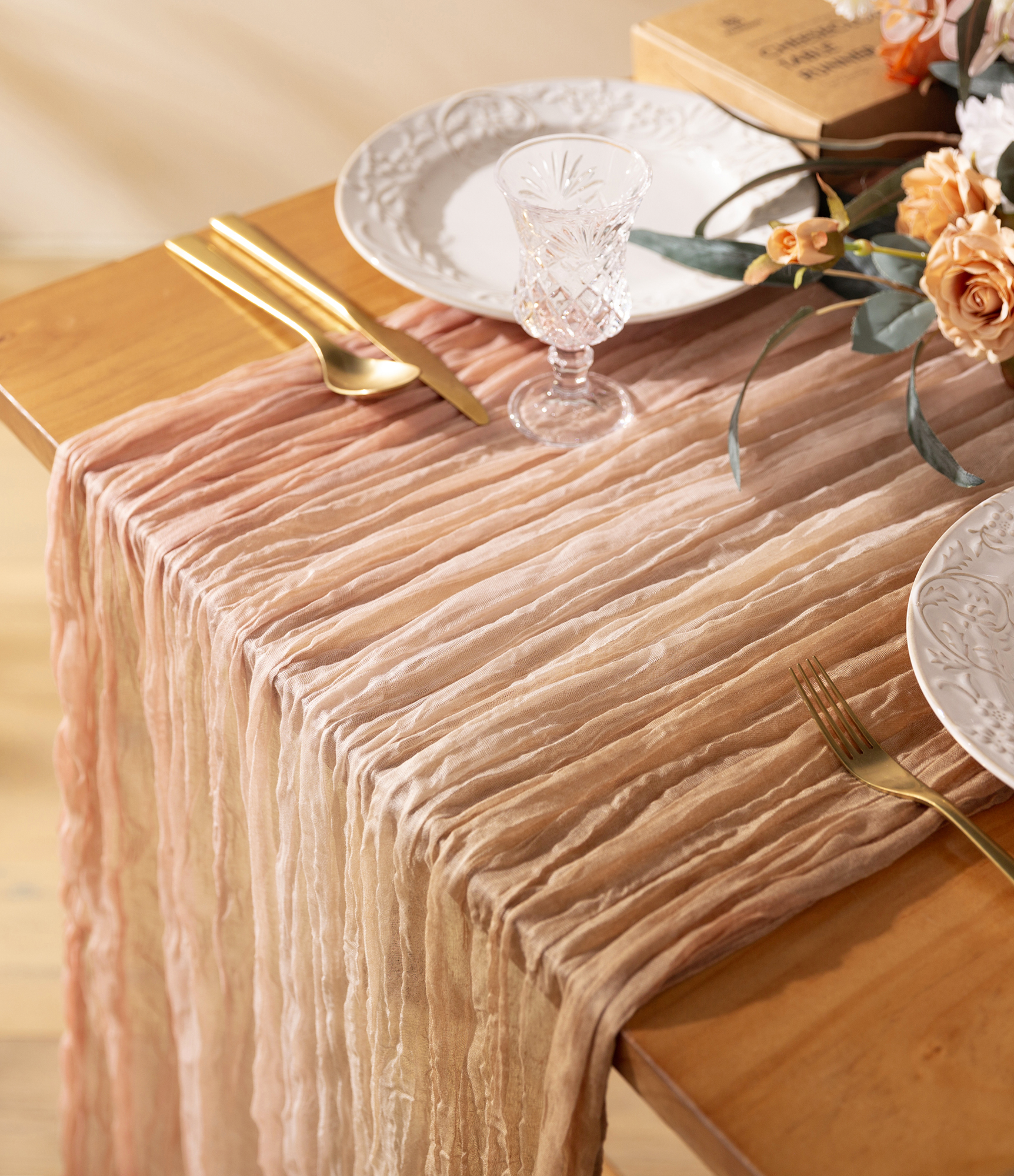 Cheesecloth Table Runner Gauze Boho Rustic 35 x 120 Inches (Light Nude Pink)