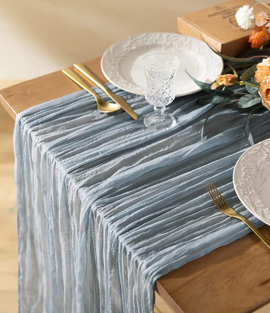 Cheesecloth Table Runner Gauze Boho Rustic 35 x 120 Inches (Dusty Blue)