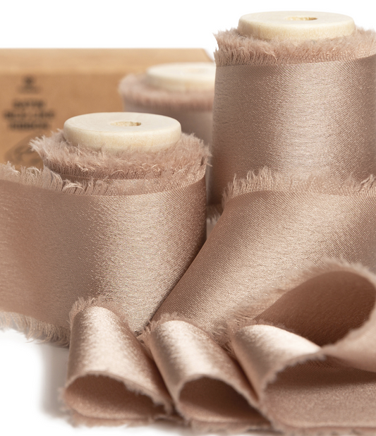 Silk Satin Ribbon with Wooden Spool 1.5” x 15 Yd (Champagne)