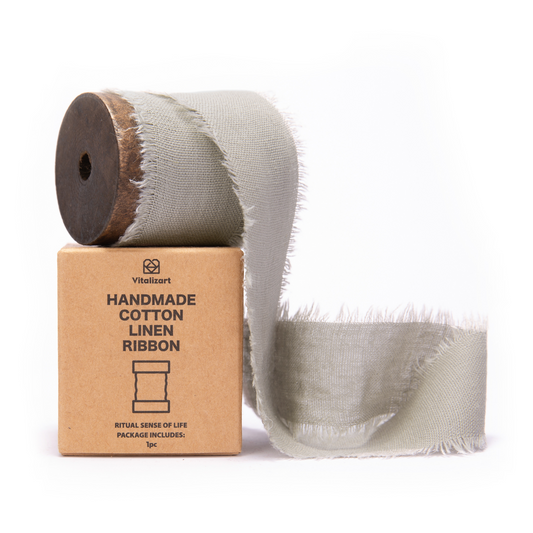 Cotton Linen Ribbon 1.5" x 5Yd (Beige Gray)