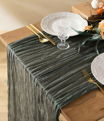 Cheesecloth Table Runner Gauze Boho Rustic 35 x 120 Inches (Gray Green)