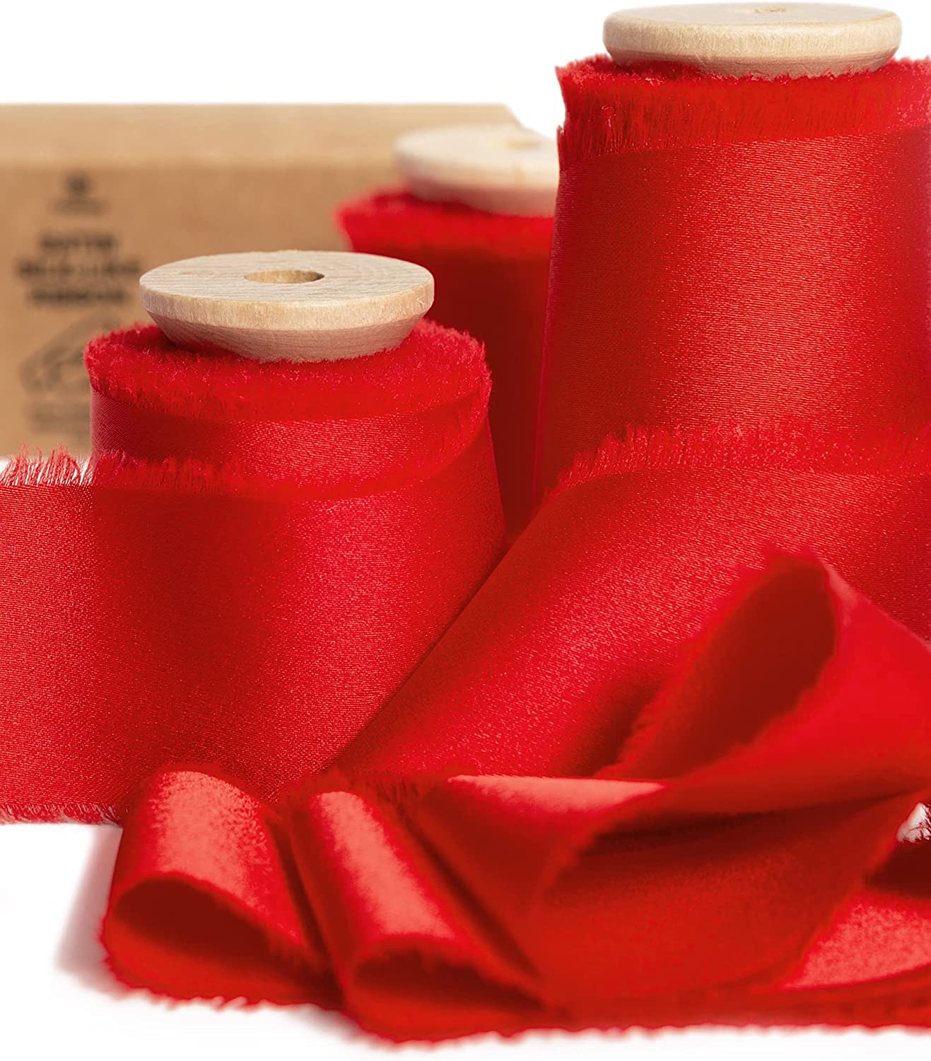 Silk Satin Ribbon with Wooden Spool 1.5" x 15 Yd (Red)