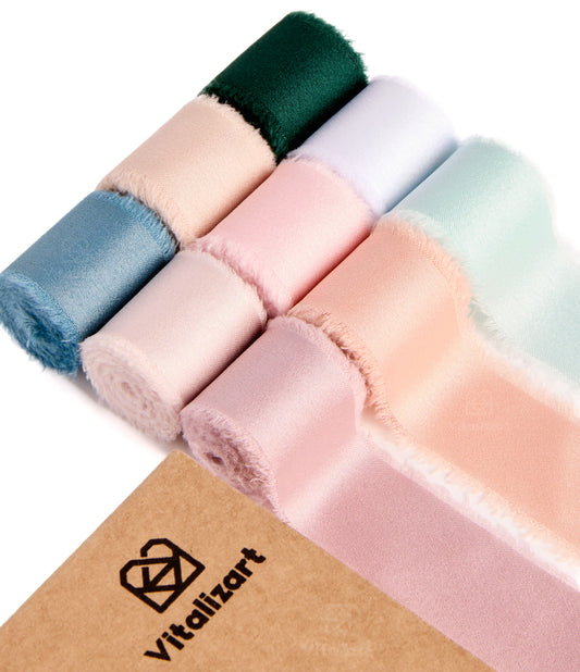 Frayed Fringe Silk Satin Ribbon 1" x 18 Yard (Mixed Colors)