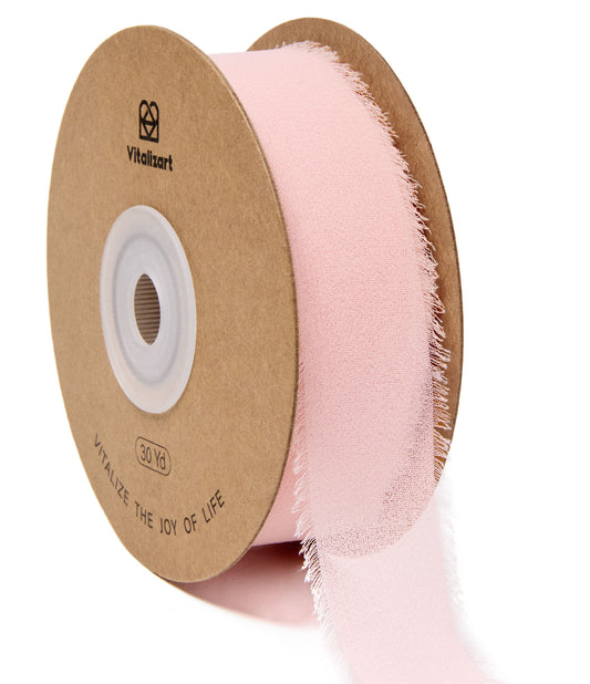 Fringe Chiffon Silk Ribbon 1 Roll 1" x 30 Yd (Light Pink)