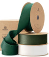 Double Faced Velvet Ribbon Set 1" x 15 Yd (Dark Green & White)