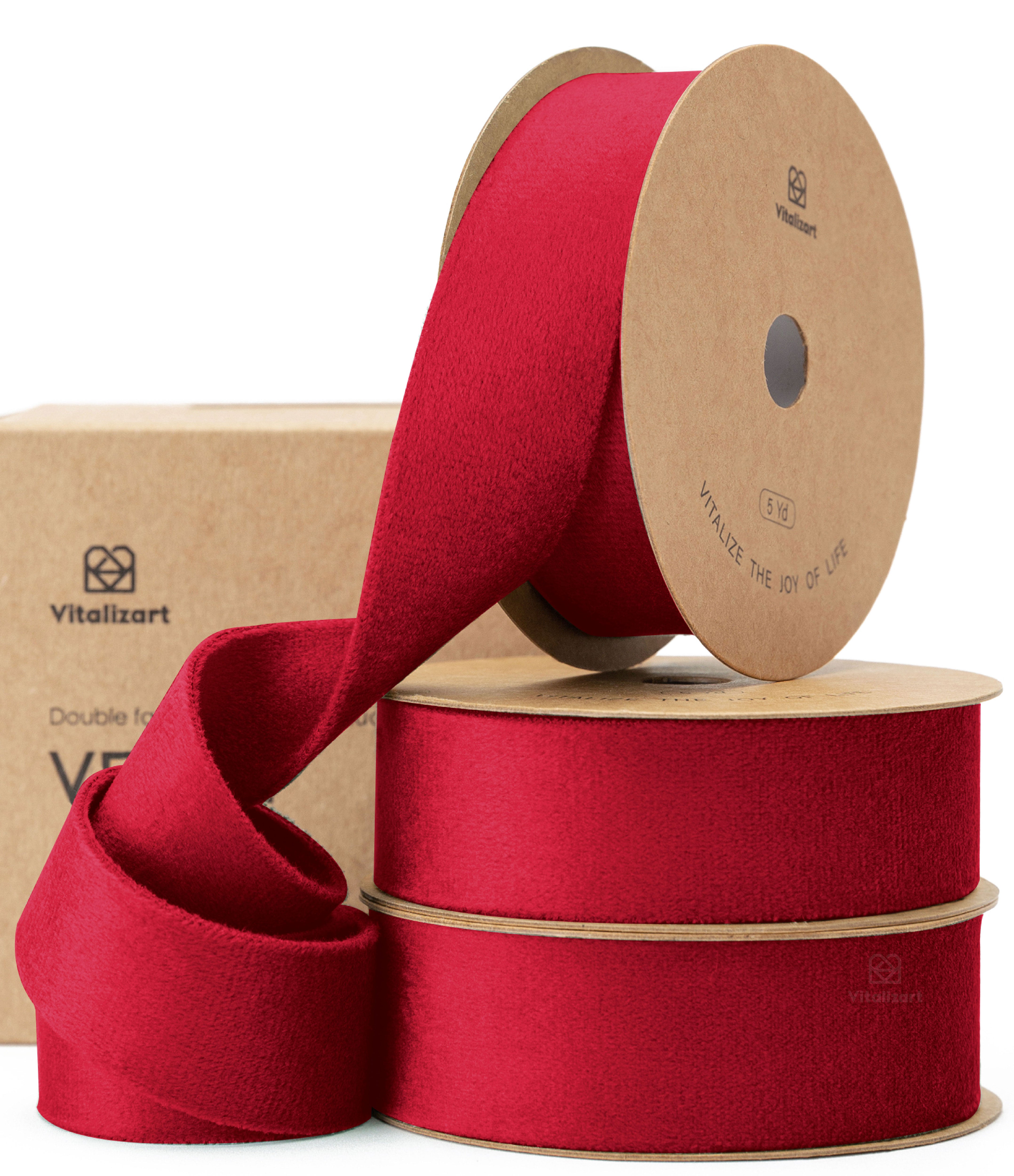 Double Faced Velvet Ribbon Set 1" x 15 Yd (Red)