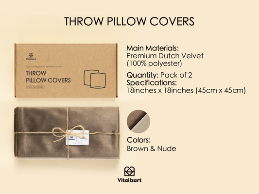 Velvet Throw Pillow Covers 18" x 18" Set (Brown & Nude)