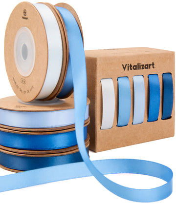 Double Face Satin Ribbon 1" x 50Yd (Navy Royal Dusty Baby Blue)