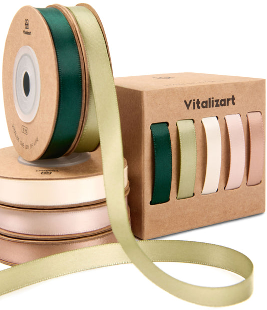 Double Face Satin Ribbon 1" x 50Yd (Green Nude White)