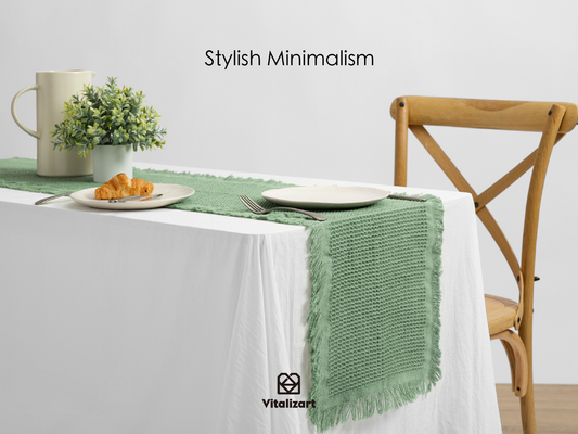 Waffle Weave Cotton Table Runner 14"x72" (Dusty Green)