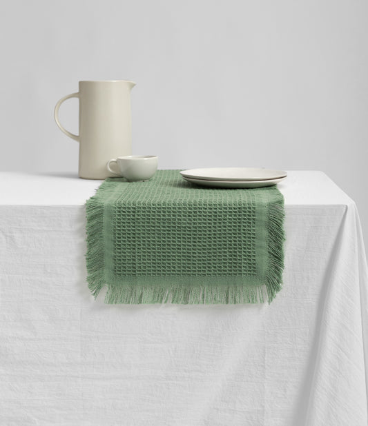 Waffle Weave Cotton Table Runner 14"x36" (Dusty Green)