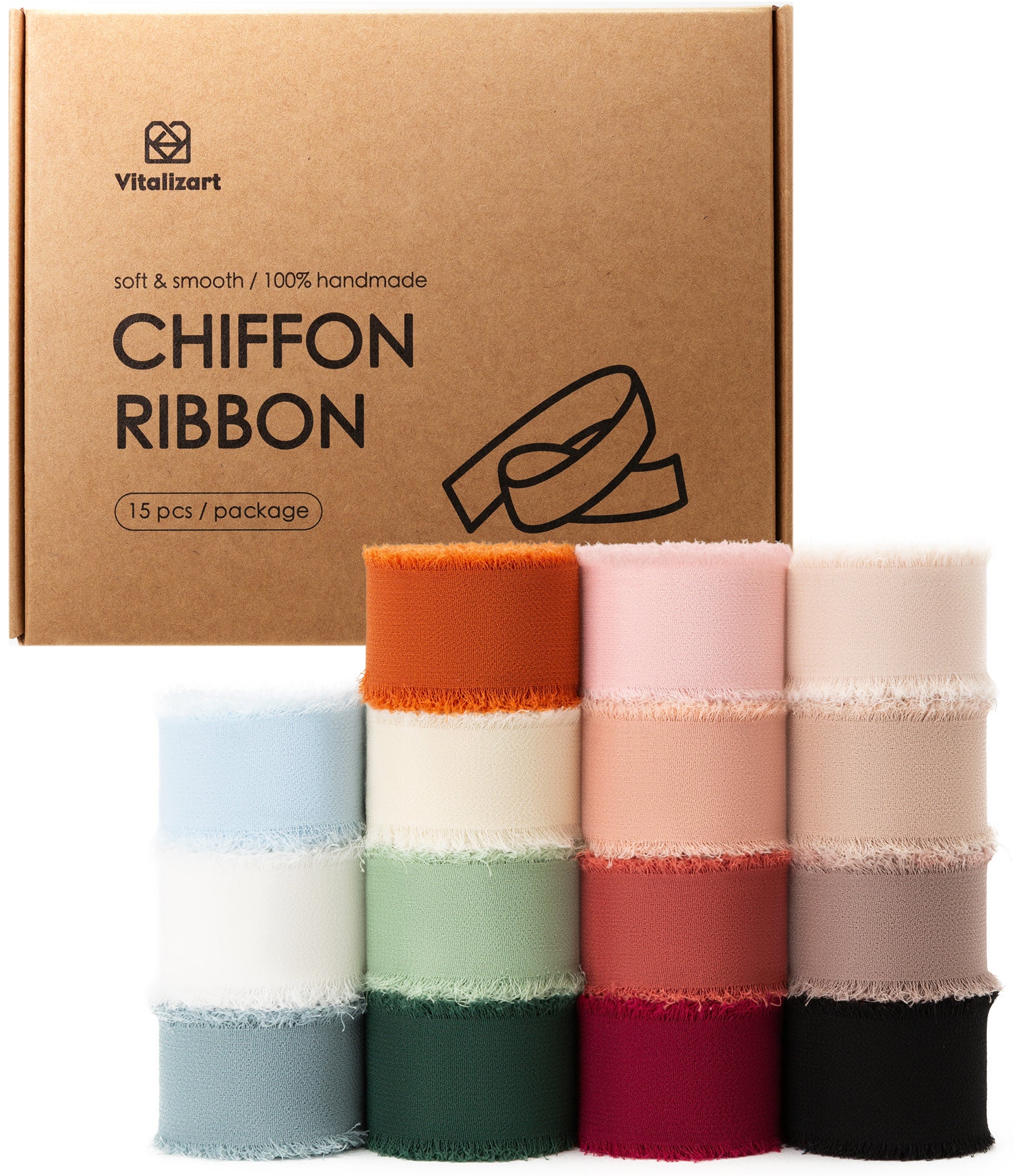 Chiffon Silk Ribbon Set 1" x 5 Yd x 15 Rolls (Mixed Color)