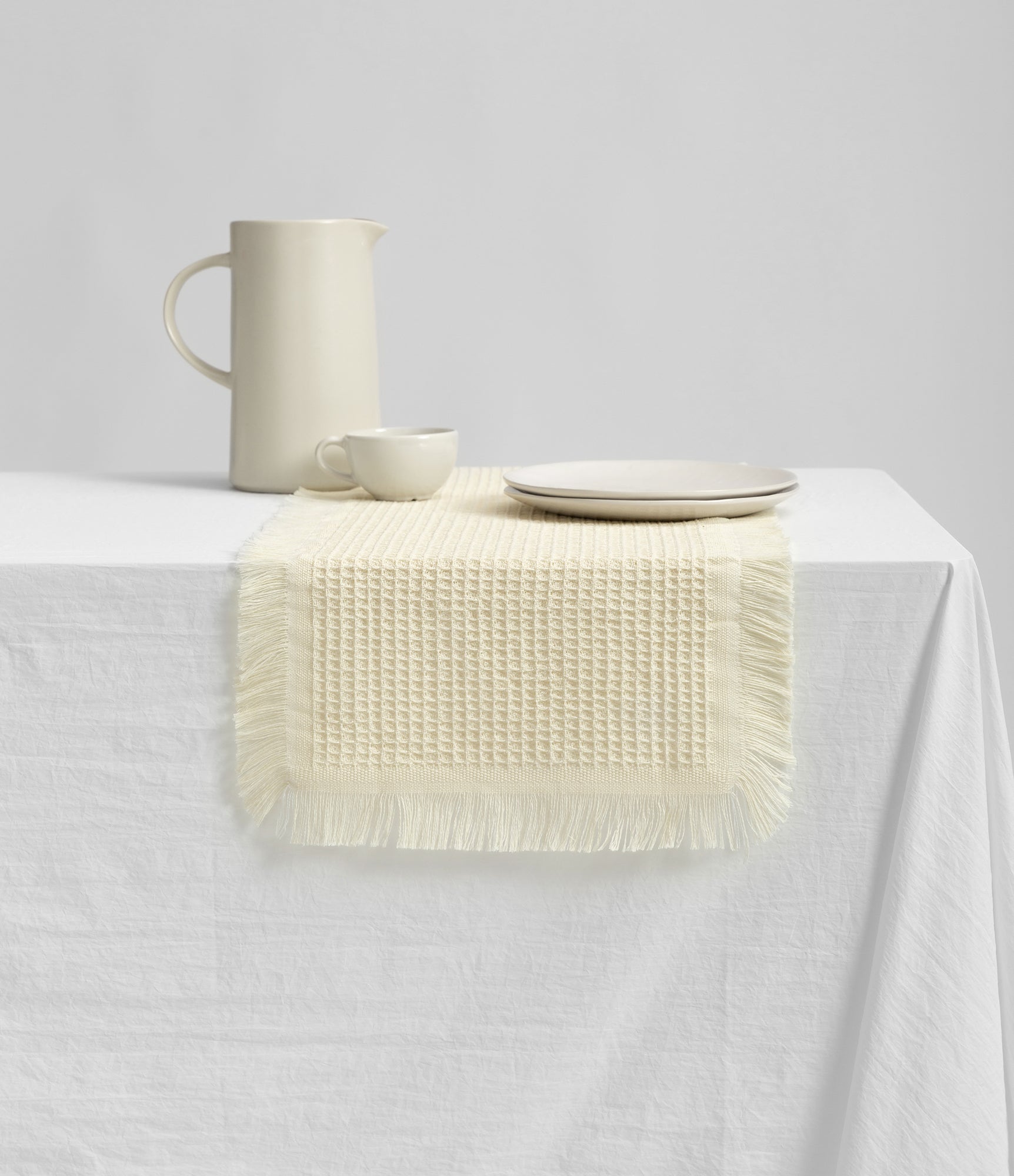 Waffle Weave Cotton Table Runner 14"x36" (Cream)