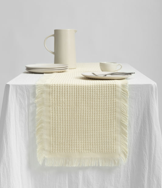 Waffle Weave Cotton Table Runner 14"x72" (Cream)