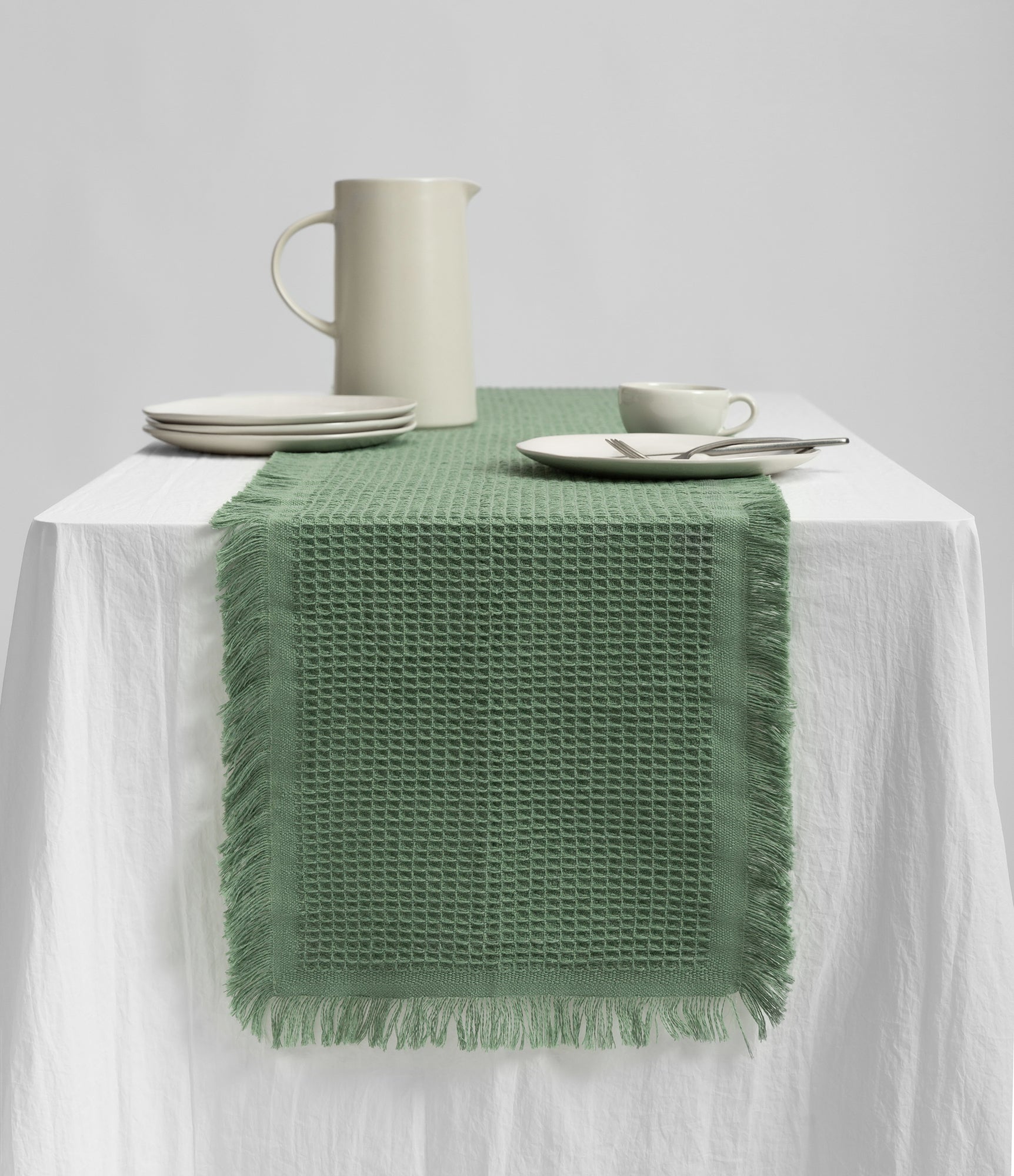 Waffle Weave Cotton Table Runner 14"x72" (Dusty Green)