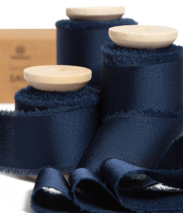 Silk Satin Ribbon With Wooden Spool 1" x 15 Yd (Navy Blue)