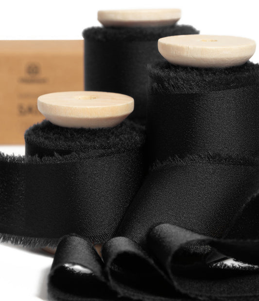 Silk Satin Ribbon With Wooden Spool 1" x 15 Yd (Black)