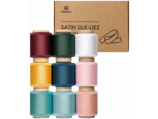 Silk Satin Ribbon with Wooden Spool 1.5" x 45 Yard (Rainbow)