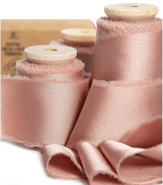 Silk Satin Ribbon with Wooden Spool 1.5” x 15 Yd (Rose Gold)