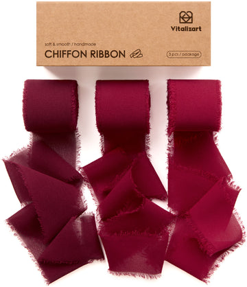 Fringe Chiffon Silk Ribbon 1 1/2 Inch x 21Yd (Burgundy & Red)