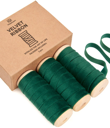 Velvet Ribbon With Wooden Spool 3/8" x 15 Yd (Dark Green)