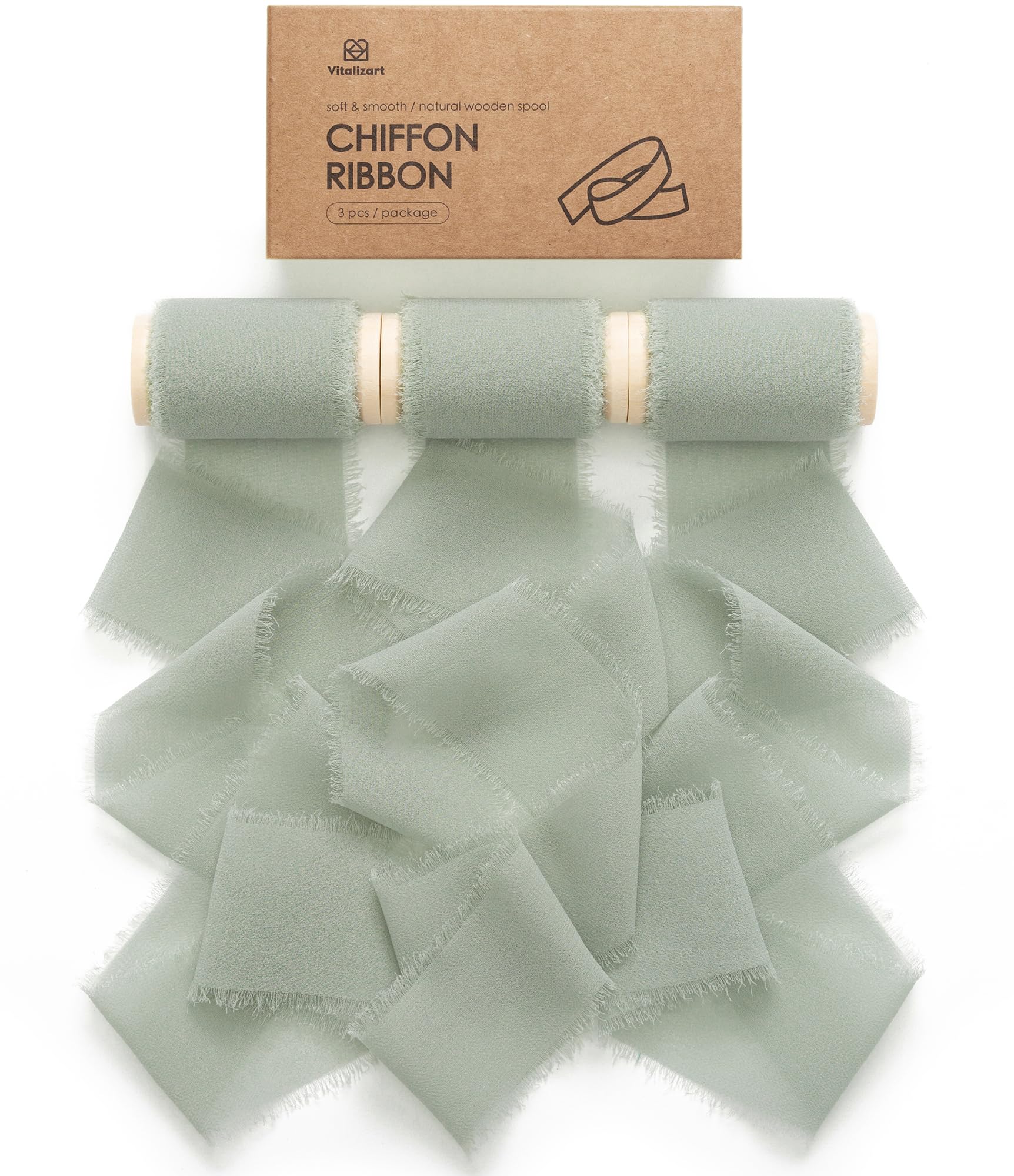 Chiffon Ribbon with Wooden Spool 2" x 15 Yd (Dusty Green)